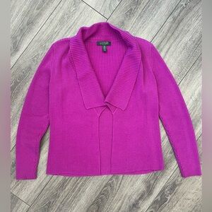 Lauren Ralph Lauren Pink Ribbed Knit Shawl Collar Cardigan V-Neck Open Front PM
